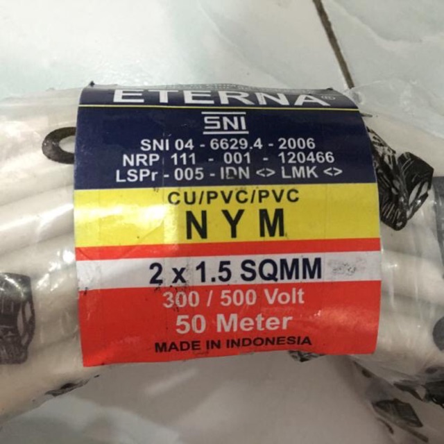 Kabel ETERNA NYM 2x1.5 2x1,5 Putih Tembaga SNI