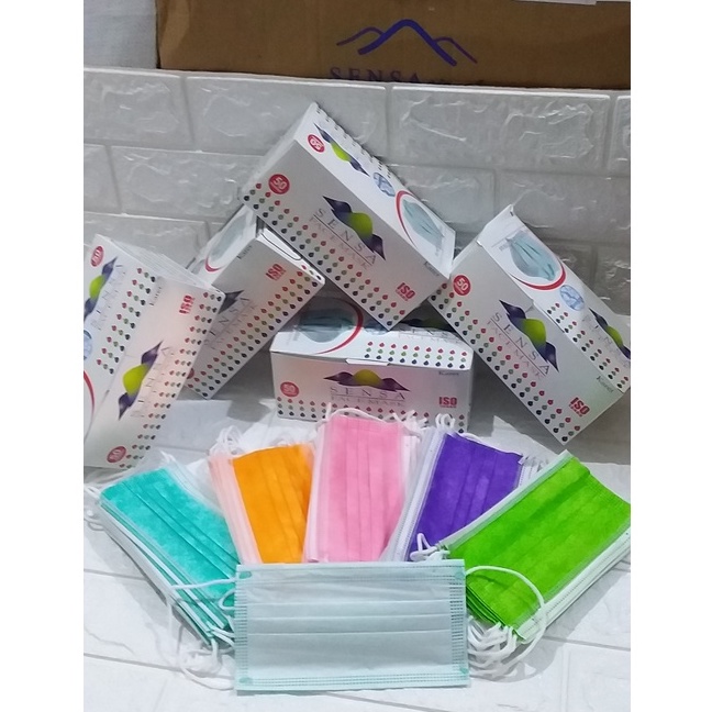 Masker polos warna mix cantol kuping 3ply isi 50pcs