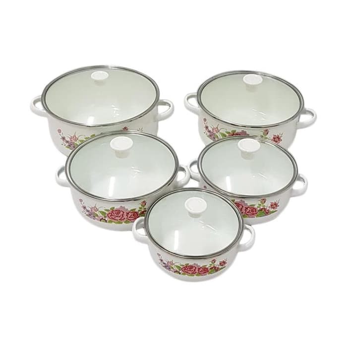 Panci Set Enamel Reoona 5 pcs Motif Bunga