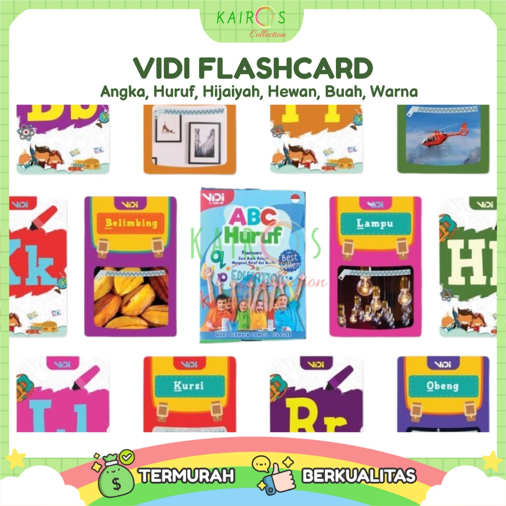 VIDI Flashcard Mainan Kartu Pintar Angka, Huruf, Hijaiyah, Hewan, Buah, Warna