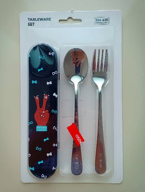 MINISO PERLENGKAPAN MAKAN SENDOK PLUS GARPU PLUS KOTAK THREE SETS TABLEWARE