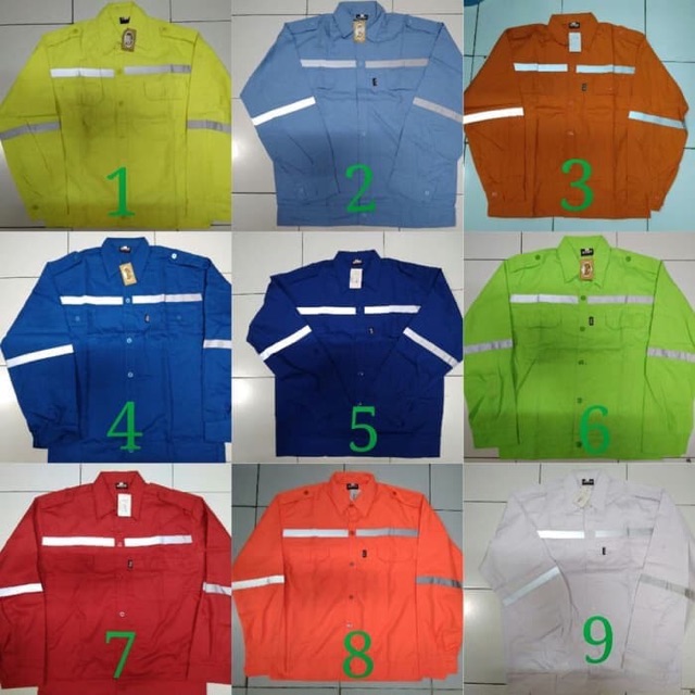 Baju safety atasan lengan panjang+logo k3 dan merah putih