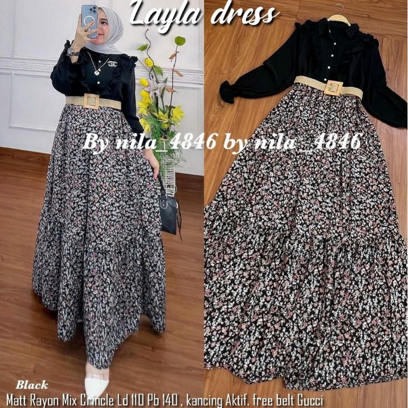 Lydia new dress gamis crinkle rayin viscose bunga