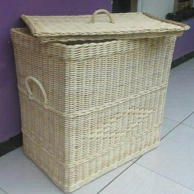 keranjang laundry rotan tutup besar persegi panjang kotak 42X32X45 cm