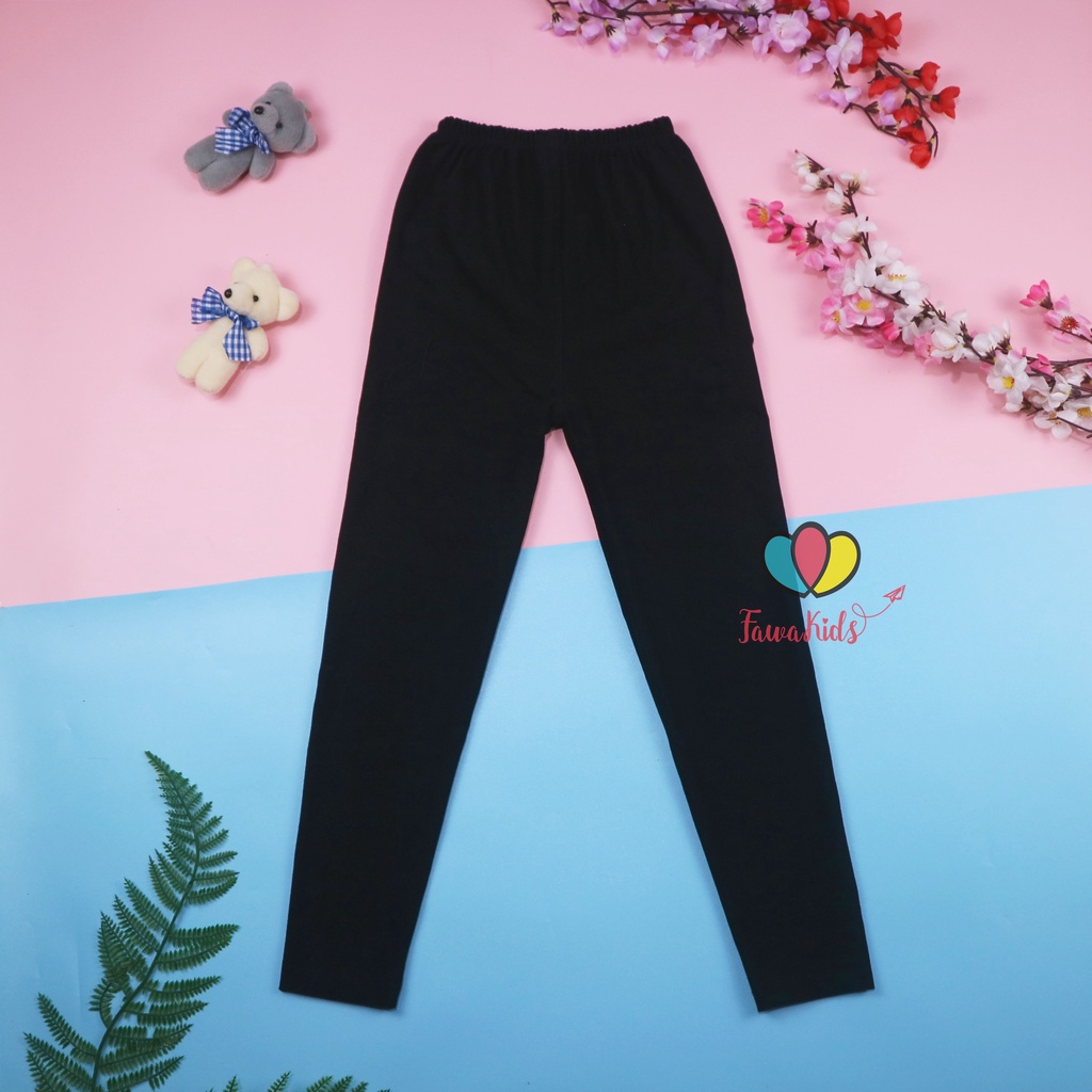 [HITAM] Legging Polos Anak Perempuan 1-12 Tahun / Celana Panjang Leging Ketat Polos Lejing Laging Wudhu Adem