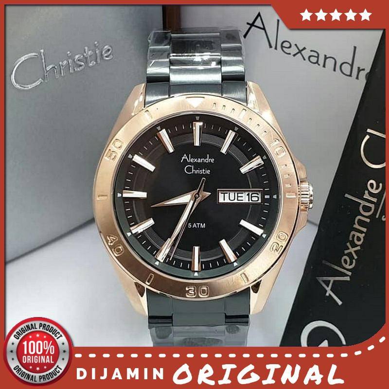 Alexandre Christie Ac6512 Ac 6512 Hitam Black Rose Gold Jam Pria Original Ori