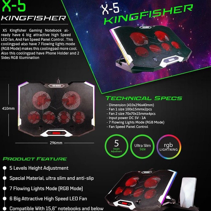 Nyk Nemesis Cooler Pad X-5 Kingfisher with 6 Super Fan