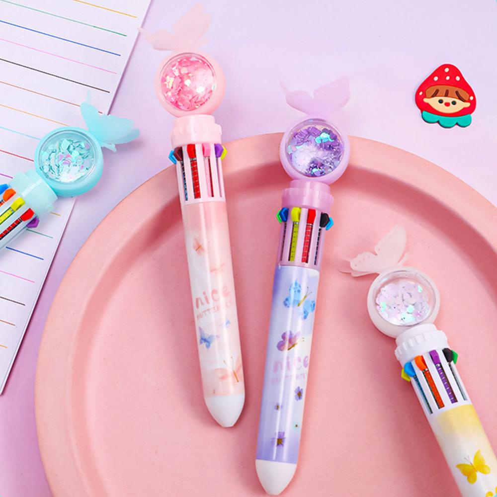 Timekey Pulpen 10 Warna 0.5mm Desain Kartun Kupu-Kupu Lucu Untuk Stationery Anak / Diary / Scrapbook D9L9