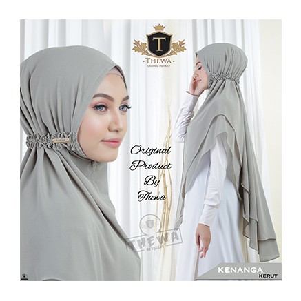 THEWA - Hijab Khimar Kenanga Serut Plat 2 Layer Kerudung Seruty Babydoll
