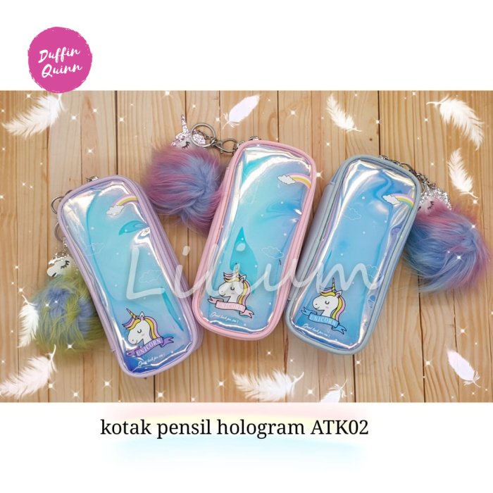 

Kotak pensil unicorn hologram metalic ATK02 pencil case reversible