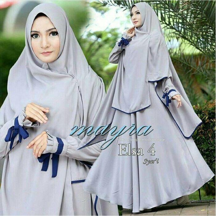 Dijual Baju Gamis Syari Bergo Elsa Mayra Gray Pakaian Muslimah g43 Murah