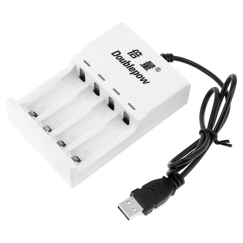 DOUBLEPOW Charger Baterai 4 slot AA/AAA + 4 PCS AA Battery 1200mAh - EPC-BTY-14M - White