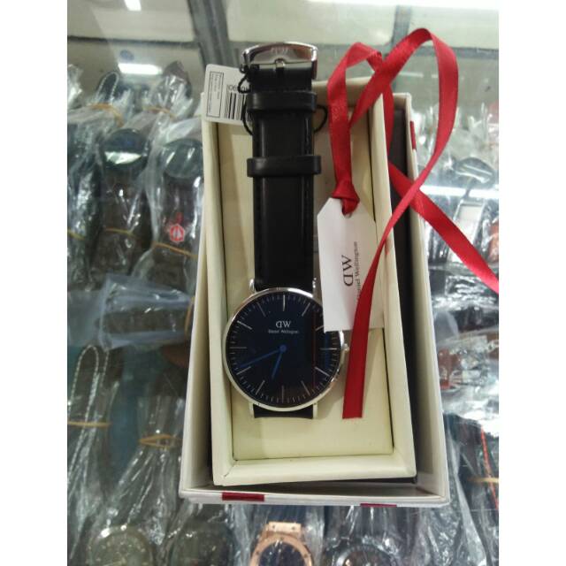 Jam Tangan Daniel Wellington Kulit hitam Ring Silver black Original