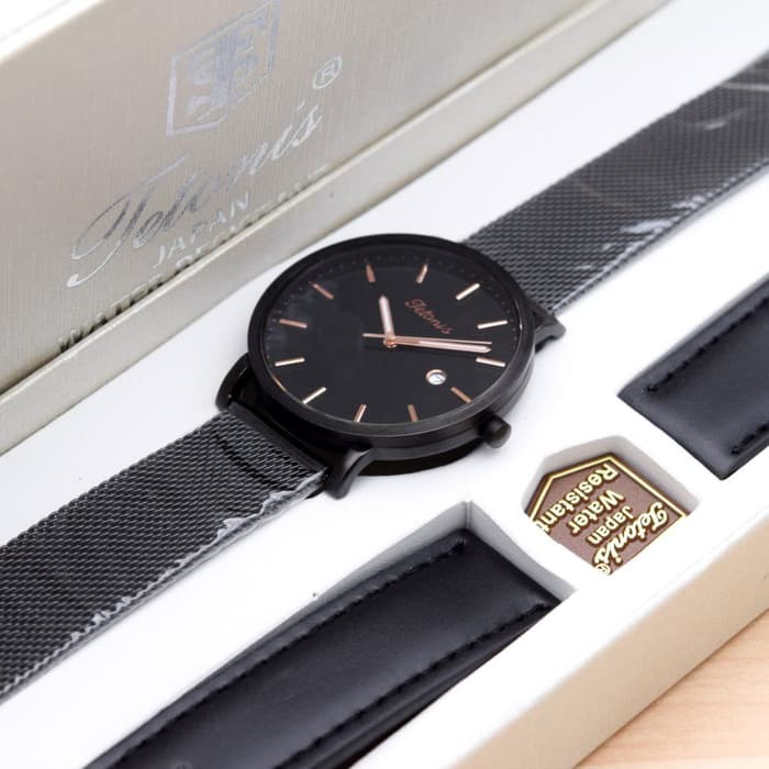 Jam Tangan Wanita / Cewek Tetonis Ladies Paket Original Rantai Black