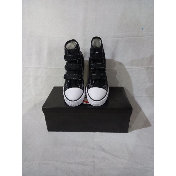 Sepatu sekolah bts anak perekat LIN STAR HI HITAM PUTIH