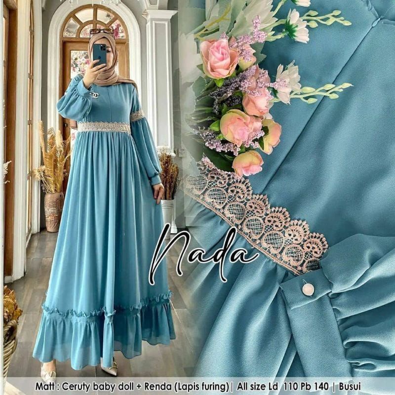 NADA DRESS // gamis terbaru best seller , gamis fashion Muslim, gamis renda