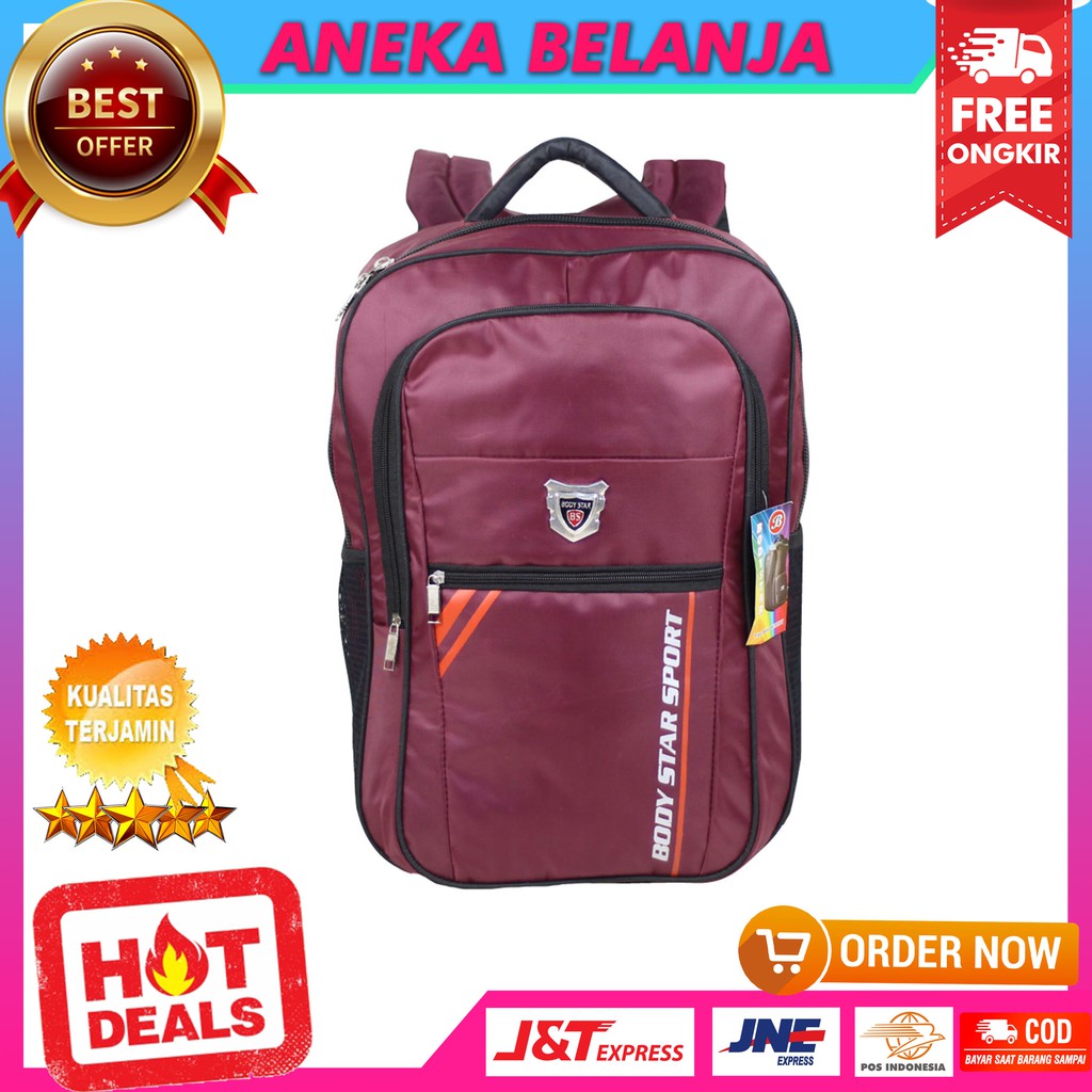 Backpack Khusus Pria Terbaru Fashionabe Body Star Sport Maroon Casual Stylish Trendy Sekolah SMP SMA