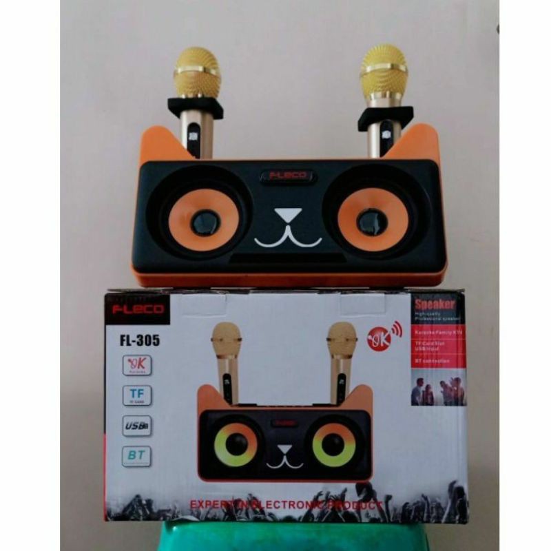 Speaker Wireless Bluetooth Karaoke Fleco F-305 Terbaru (Bonus mic 2 Pcs)