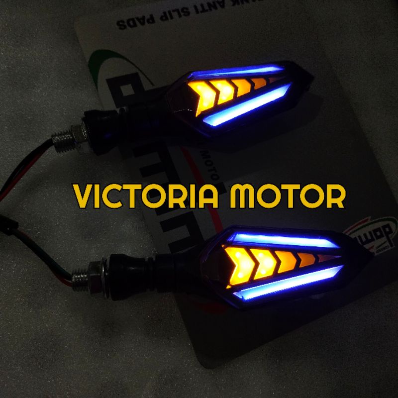 Lampu sen Led Running Lancip Model Panah 2 mode Biru-kuning Vario Aerox Vixion Universal Motor