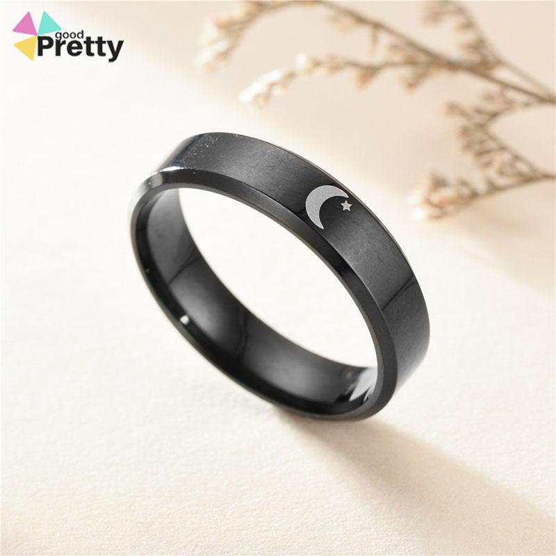 Simple Moon Sun Couple Trendy Wide Love Rings Hadiah Indah untuk Pacar Pacar di Hari Valentine - PD