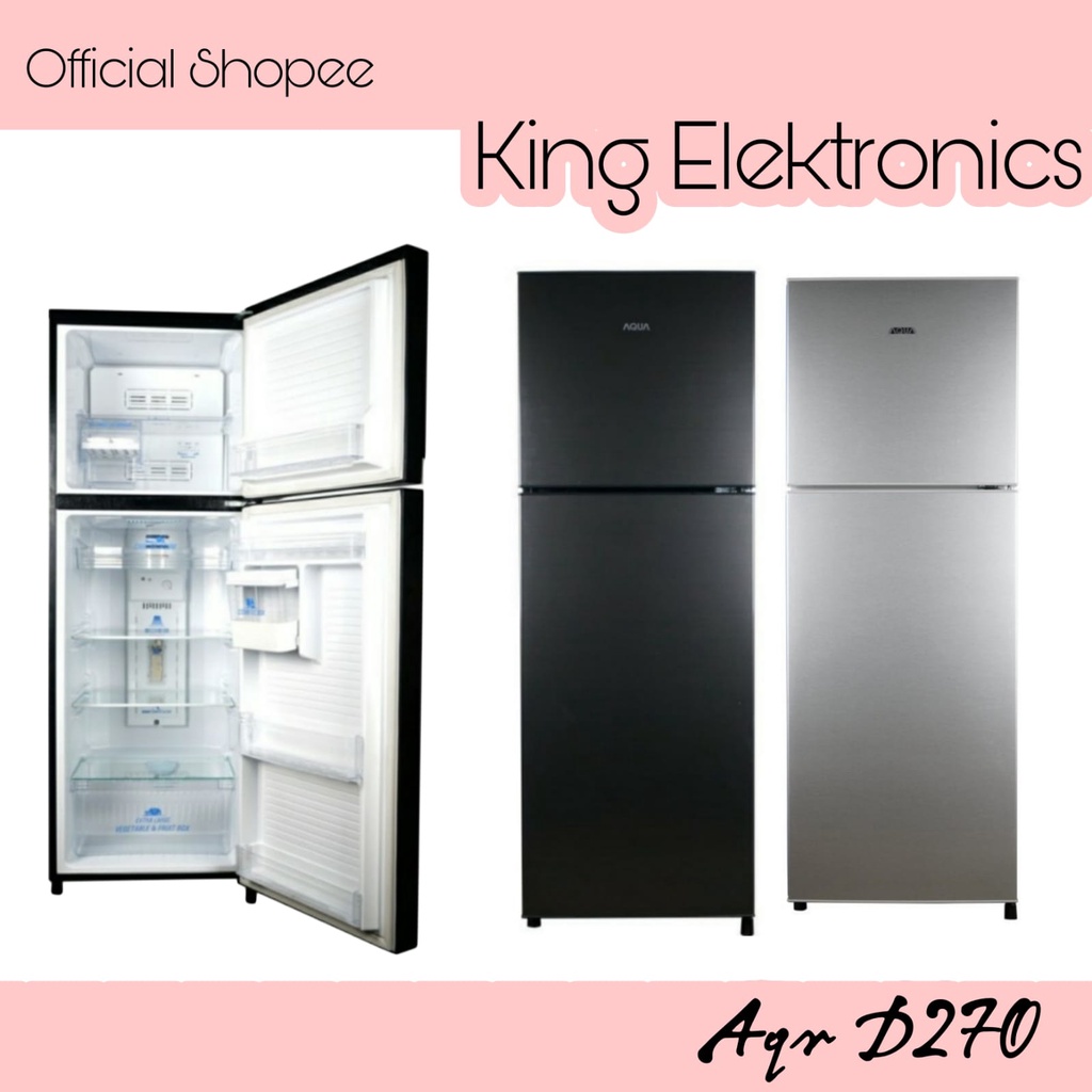 KULKAS AQUA 2 PINTU JUMBO AQR D270 DARK SILVER/KULKAS AQR D-270 DS NO FROST GARANSI RESMI 7 TAHUN
