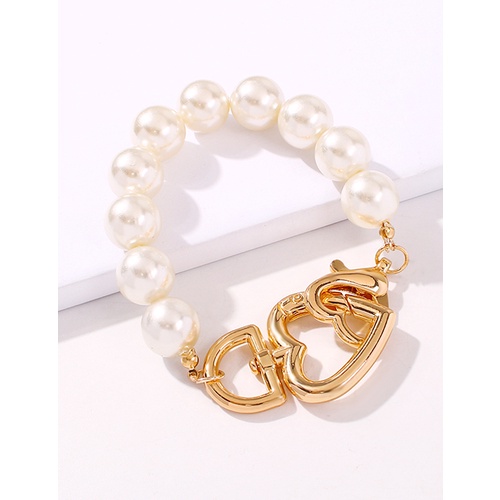 LRC Gelang Tangan Fashion Golden Love Alloy Pearl Hollow K45123