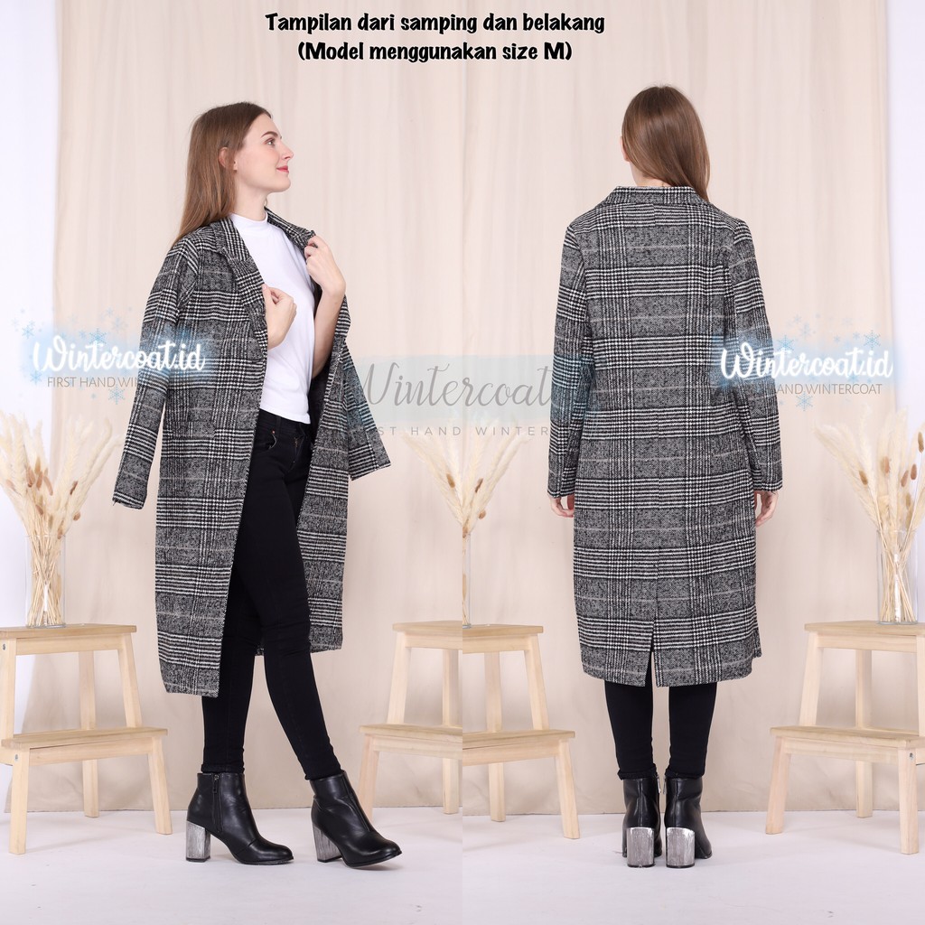 S-8XL Long wool coat wanita jaket winter cewek jumbo plaid mantel women panjang korea big size