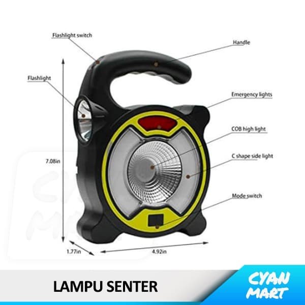 Lampu Senter Emergency Led COB Work Light TJ-329 Lamp USB Solar Energy