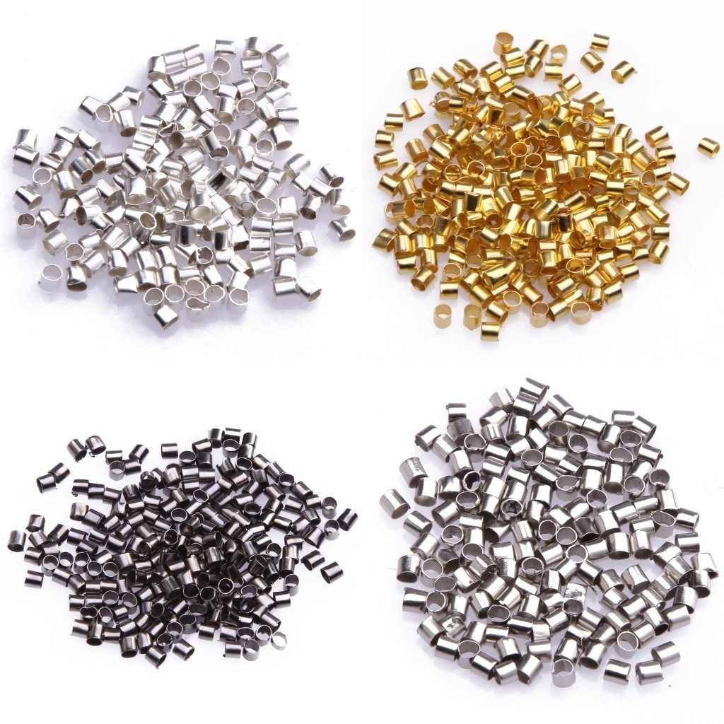 500pcs Manik-Manik Tabung Crimp End Warna Silver/Gold/Hitam/Perunggu Ukuran 1.5mm/2mm