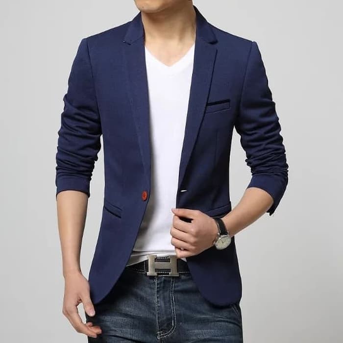 NEW BLAZER PRIA NAVY COOLIST SLIMFIT KOREA KEREN BAHAN HIGH TWIST TERBAIK SEMI FORMAL