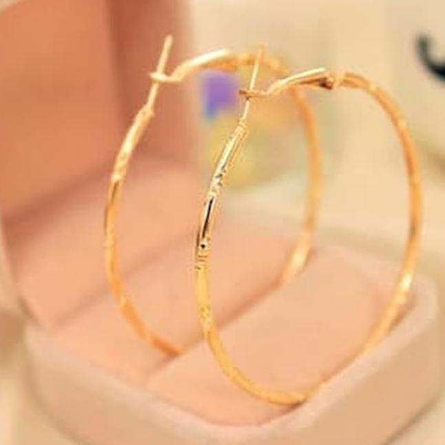Murah ANTING HOOPS MOTIF IMPORT KOREA BULAT BESAR - Perak