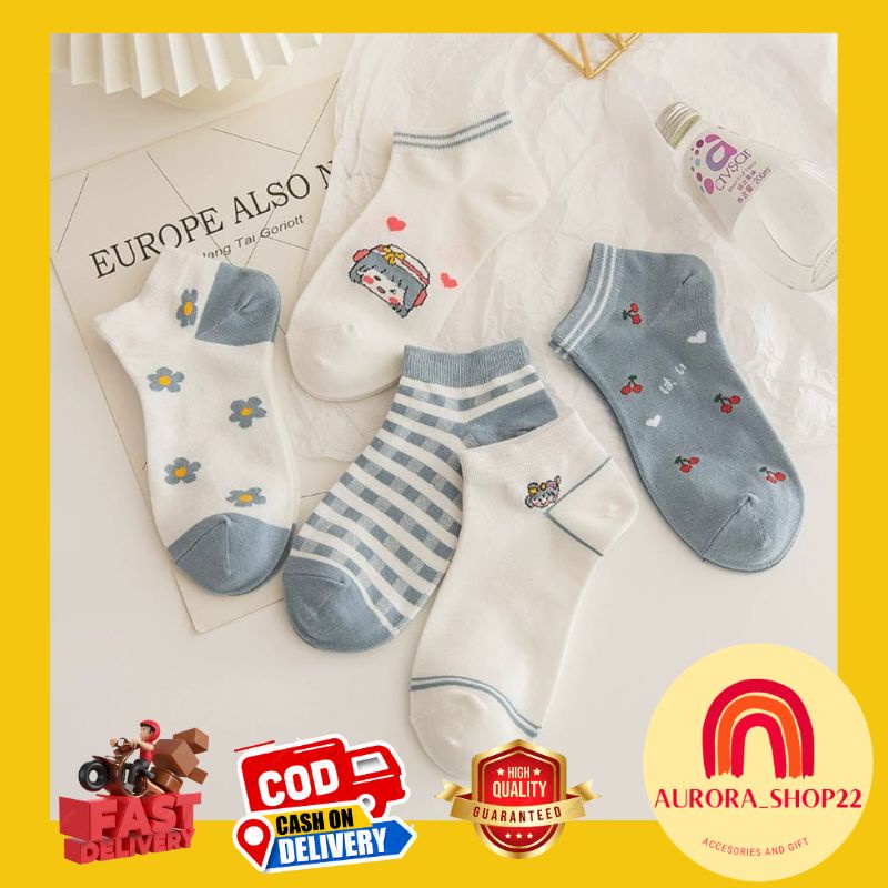 [COD] Kaos Kaki Wanita Pendek Import Motif Girl Biru Lucu Cute Kaos Kaki Fashion Terbaru Kaos Kaki Pendek Sematakaki