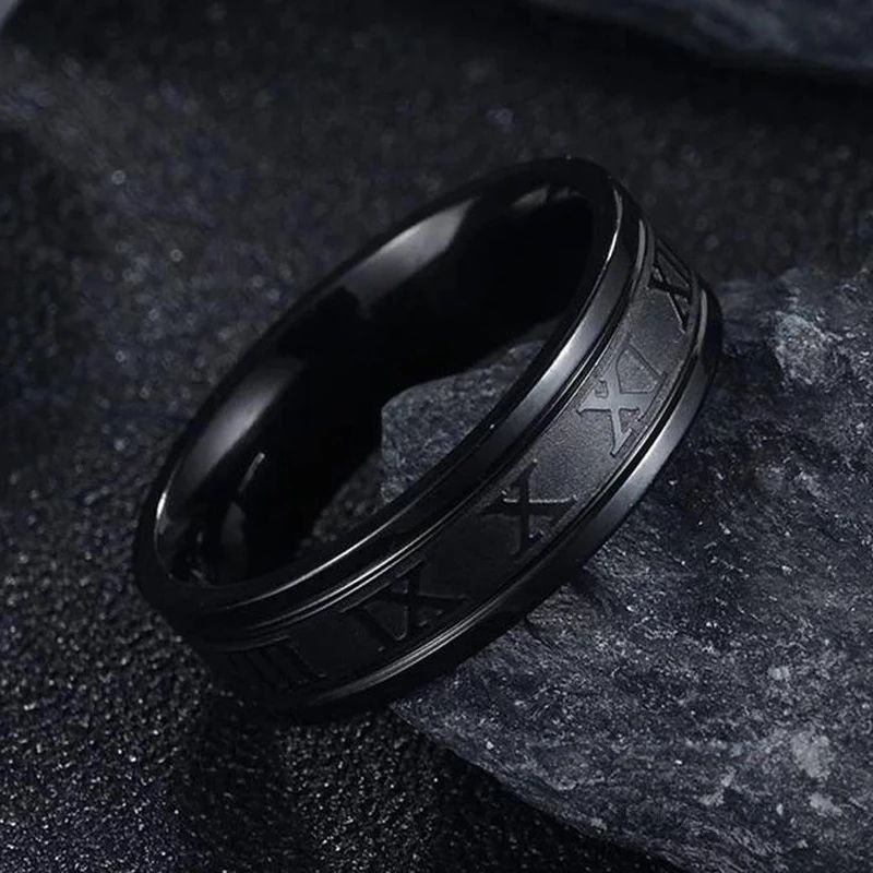 cincin titanium model Romawi hitam anti karat dan anti luntur untuk pria wanita terpopuler----cc665/2