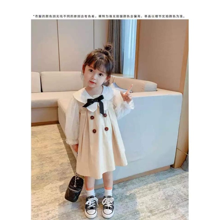 Dress Anak Perempuan Ribbon Puff Coffee Cream