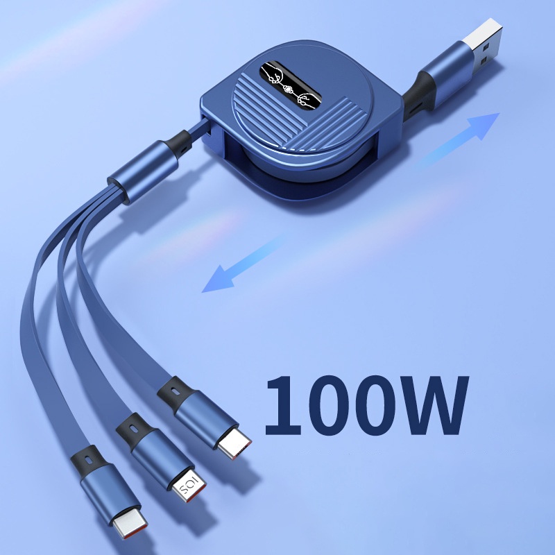 3in1 Kabel Charger Usb Tipe c 6a 100w Fast Charging Retractable Portable Untuk Android