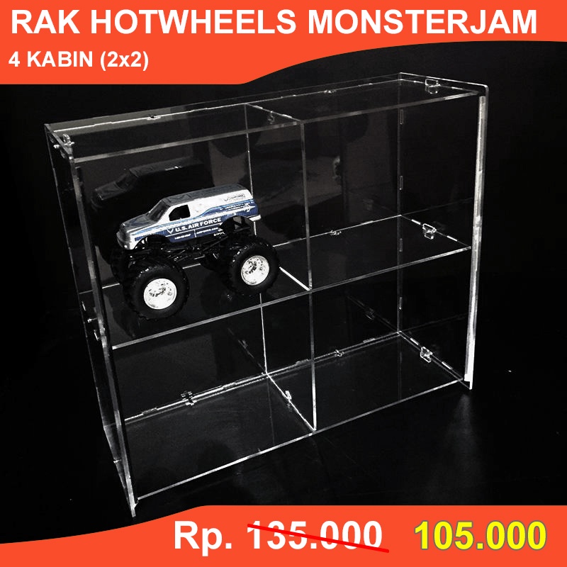 TERMURAH Rak Hotwheels Monster Jam Loose Bahan Akrilik Isi 4 #SALE RAK MAINAN#RAK AKRILIK#