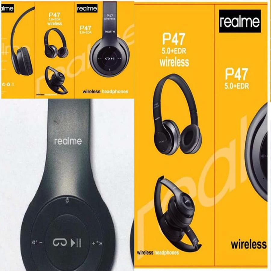 Realme P47 Black Headphone Wireless Portable Bluetooth Headset Bass