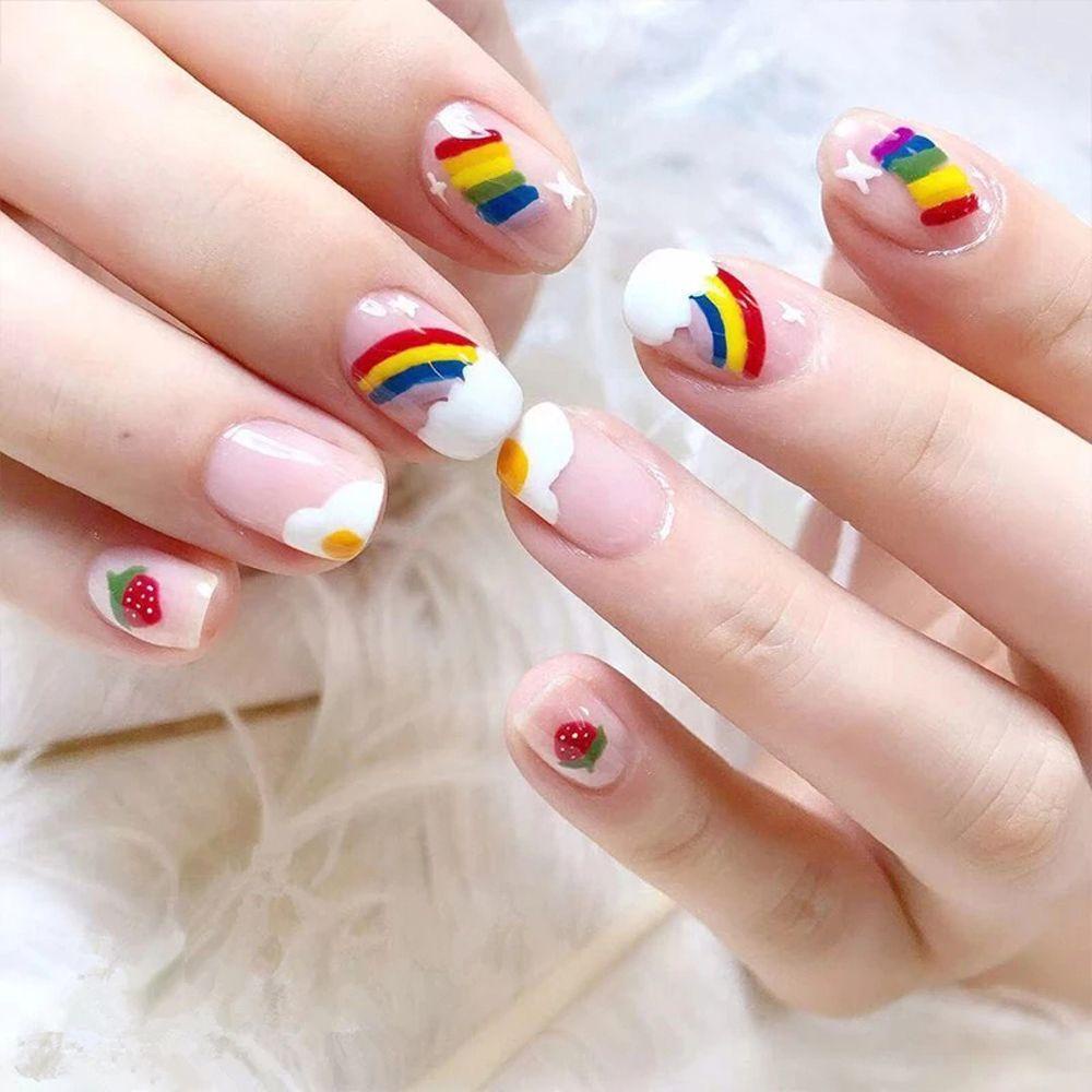 AUGUSTINA Agustina Stiker Nail Art Wanita Musim Panas Strawberry Rainbow Kartun DIY Nail Decals