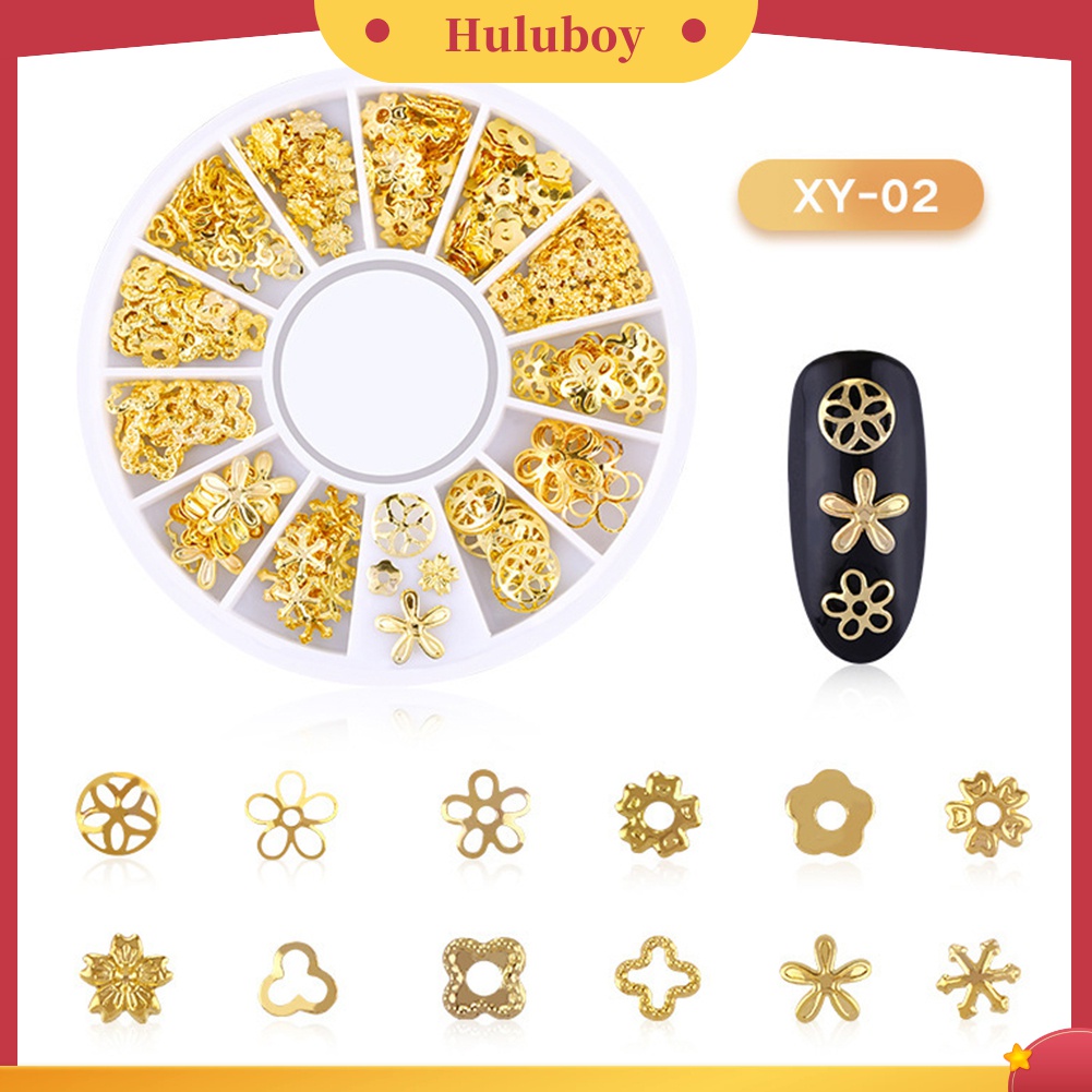 Huluboy Huluboy♡ Rivet Metal Metalik 3D Bentuk Hati / Bulan / Bintang Untuk Dekorasi Manicure