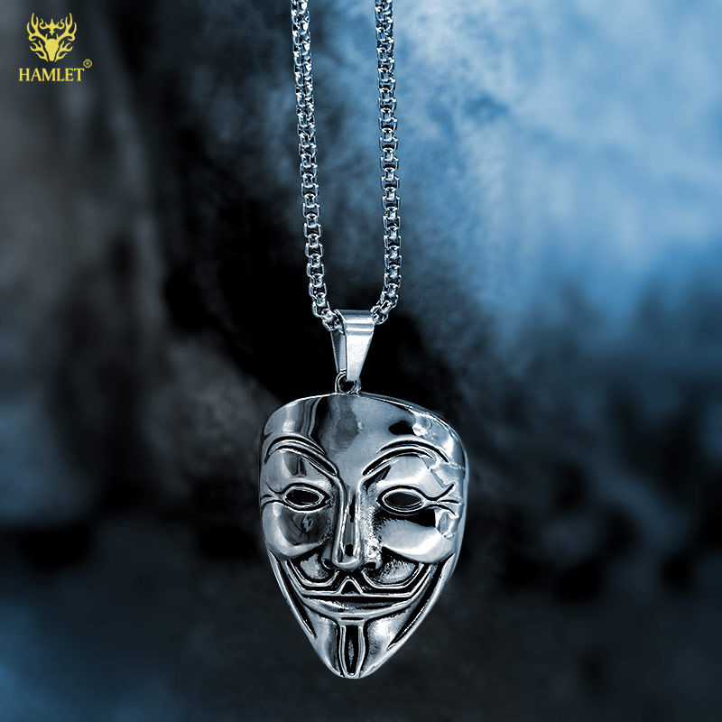 Kalung Liontin Topeng V For Vendetta Bahan Stainless Steel