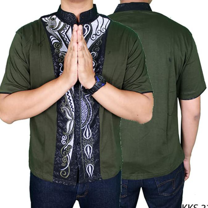 Super Sale  Baju Koko Elegan Lengan Pendek Katun Hijau Lumut KKS 33 Terbaru