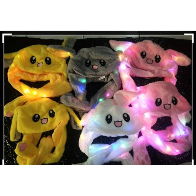 topi boneka bergerak telinga tik tok led dan tidak led karakter kartun