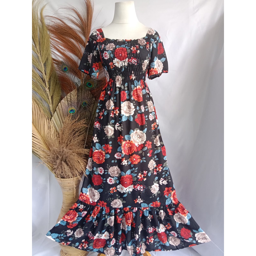 VANESSA REMPEL/ DASTER KERUT DADA REMPEL / DASTER SMOK-MAWAR HITAM