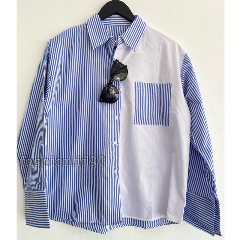 FASHION.ID90 KEMEJA CASUAL WANITA KOMBINASI SALUR BIGSIZE BEST SELLER (043)-2
