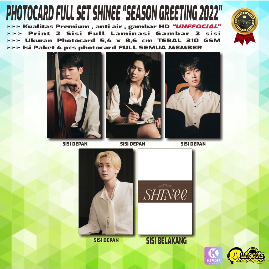 PHOTOCARD FULL SET PREMIUM SHINEE &quot;SEASON GREETING 2022 / PRINT 2 SISI FULL LAMINASI GLOSSY ISI 5 PCS SEMUA MEMBER