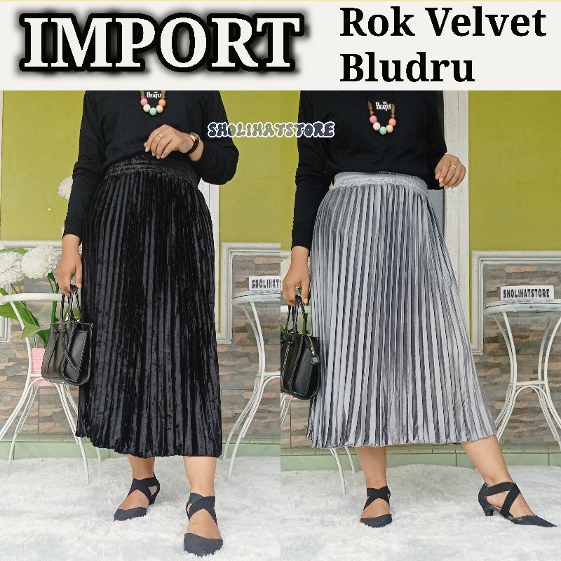 Rok plisket velvet premium import pendek 7/8 ukuran jumbo bb sampai 75kg / Rok bludru plisket premium tebal / rok velvet premium tebal / Rok plisket brludru pendek 7/8 Rok plisket velvet pendek 7/8 / havana skirt / skirt korea