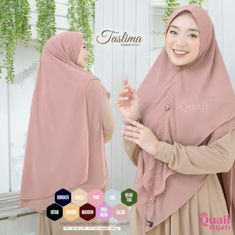 Hijab Khimar Instant Terbaru Taslima Payet Original Quail