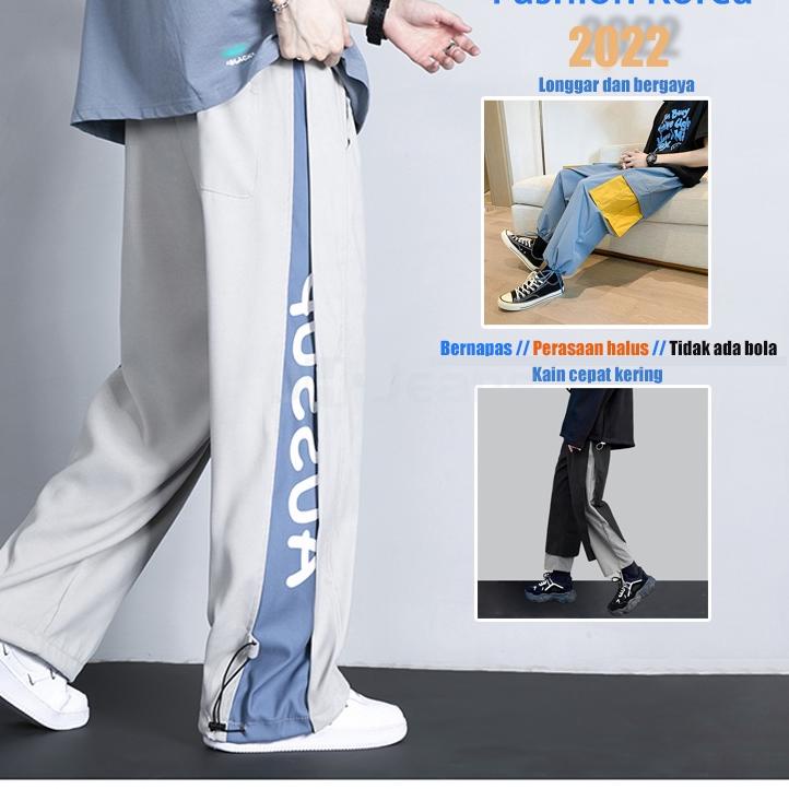 Koleksi Terbaru.. Celana Kasual Pria Korea All-Match Longgar Kaki Lebar Hip-Hop Celana Jogging Celan