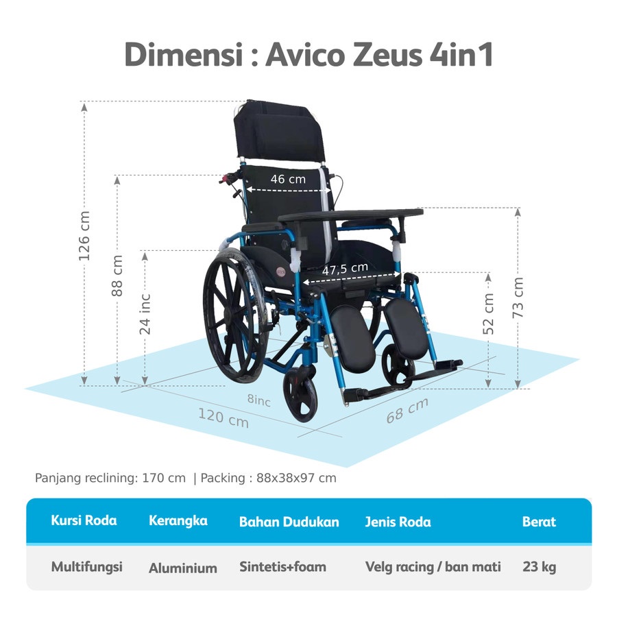 Kursi Roda 4in1 Aluminium Tipe Zeus Avico - Khusus Ekspedisi