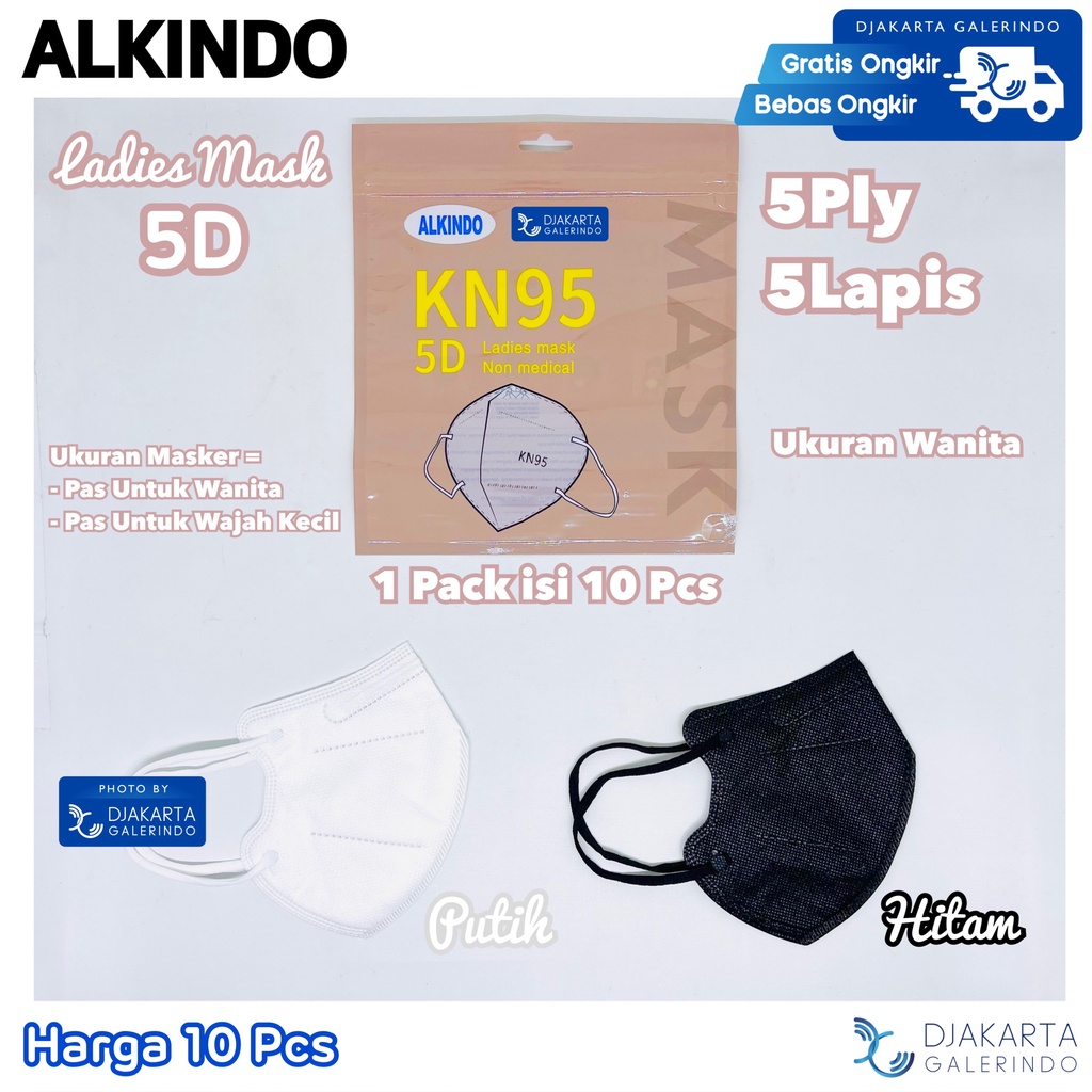 Masker ALKINDO Ladies Mask 5D 5Ply original isi 10Pcs